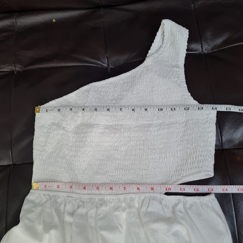 One Shoulder Smocked Cutout Waist Sundress Flowy A-Line Dress White Women Size S - Picture 16 of 17
